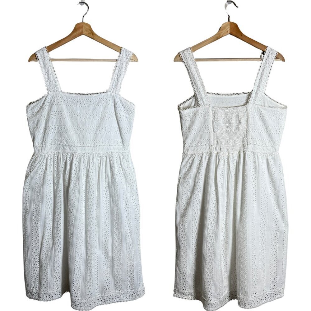 Chelsea & Violet Lace Eyelet Smocked Midi Dress Women's Large White Cottagecore